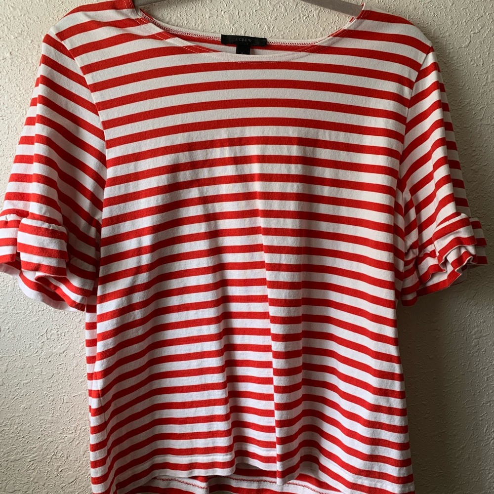 J CREW striped blouse with ruffle sleeves